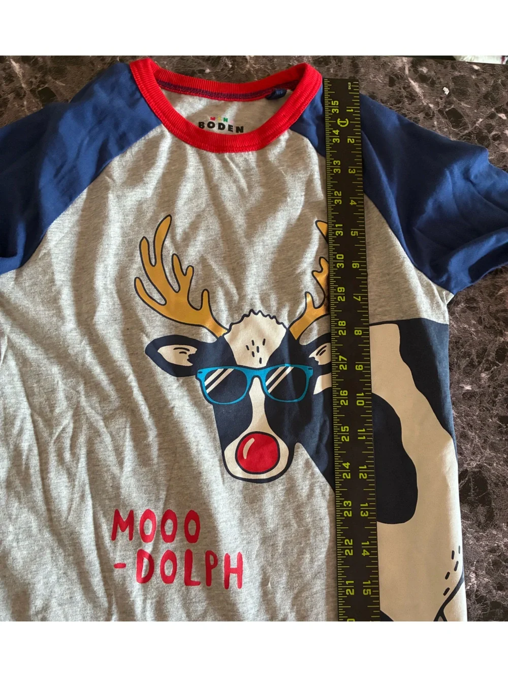 Mini Boden Mooo-Dolph Shirt 6-7 Christmas Reindeer Holiday